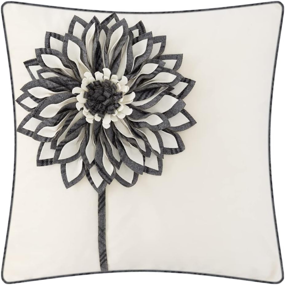 VG|ivory-gray|Decorative Flower Throw Pillow Cover 3D Sunflower Pillow Case Velvet Cushion Floral Pillowcase for Bed Living Room Couch Chair