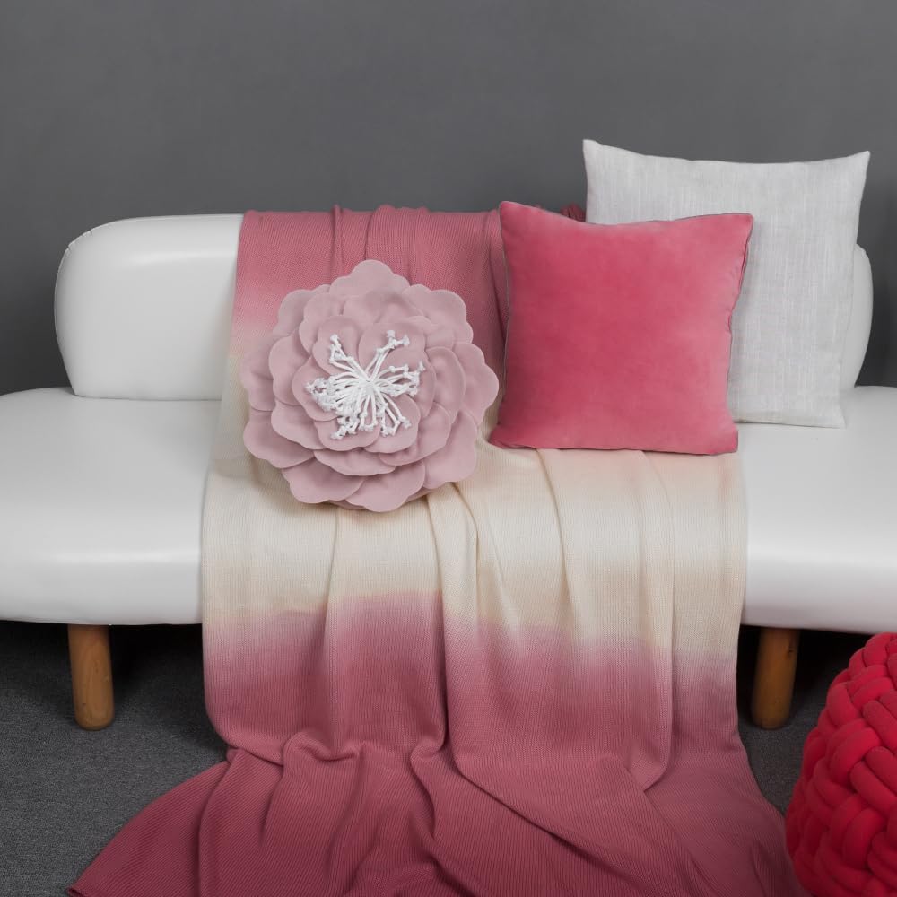 VG|vivid-pink|Flower Throw Pillow Cover Decorative Round Pillowcase Floral Cushion for Bed Sofa Couch Car Decor
