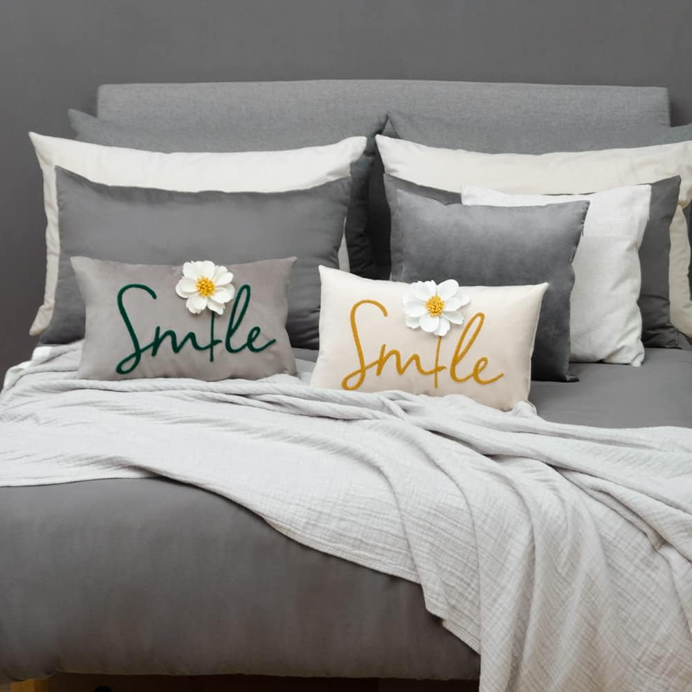 VG|smile-beige|3D Flower Lumbar Throw Pillow Covers White