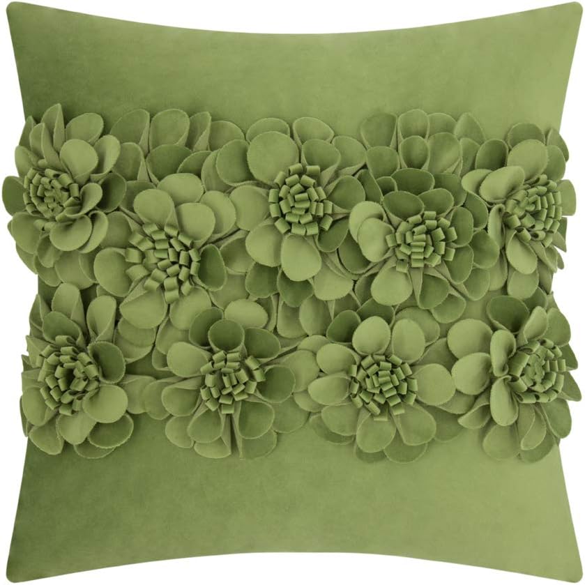 VG|green|Handmade 3D Flower Throw Pillow Cover