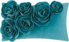 VG|turquoise-blue|3D Flower Throw Pillow Cover Handmade Floral Soft Velvet Lumbar Cushion for Bed Living Room Chair Couch Decor Gold