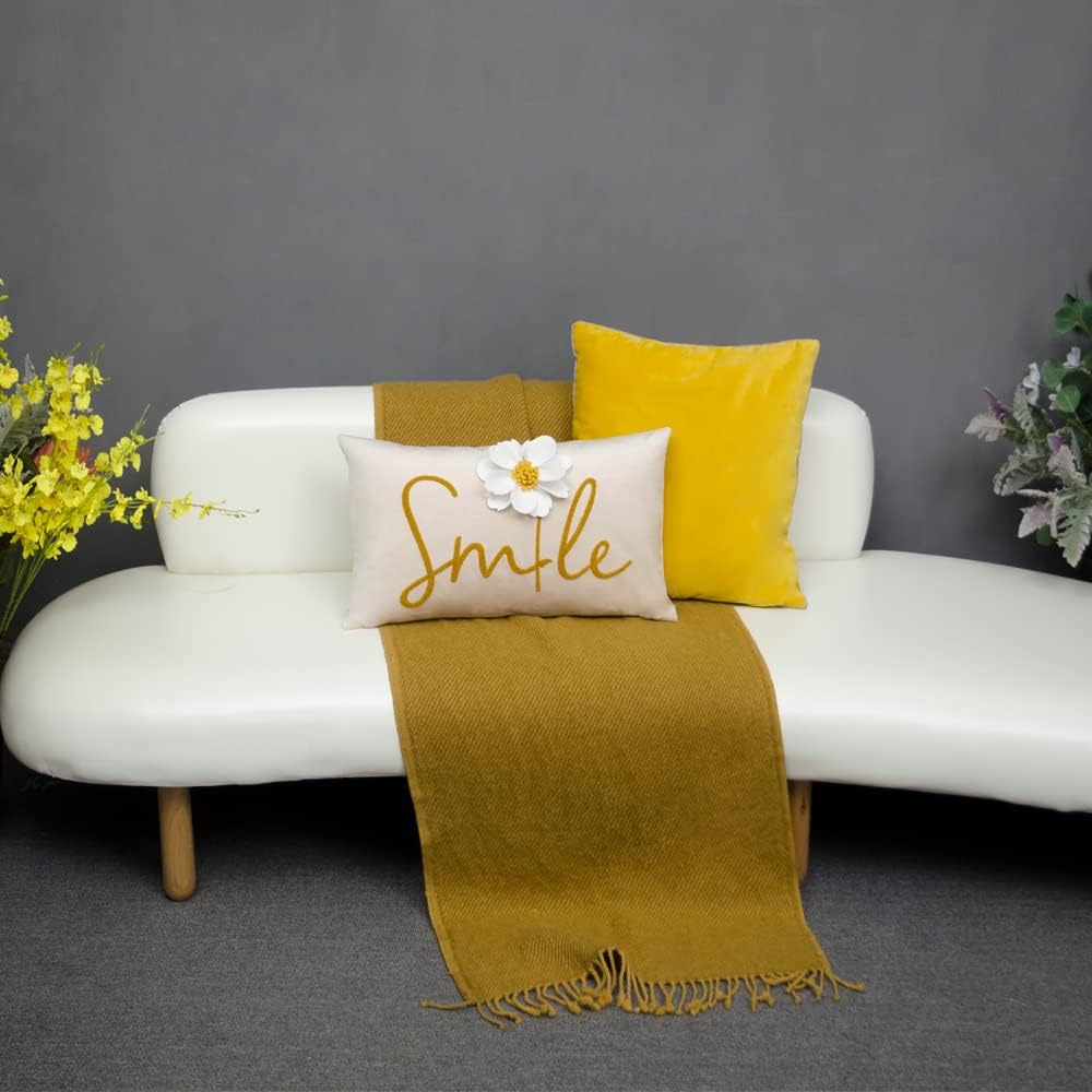 VG|smile-beige|3D Flower Lumbar Throw Pillow Covers White