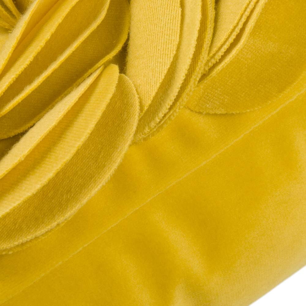VG|yellow-velvet|Handmade 3D Floral Throw Pillow Cover