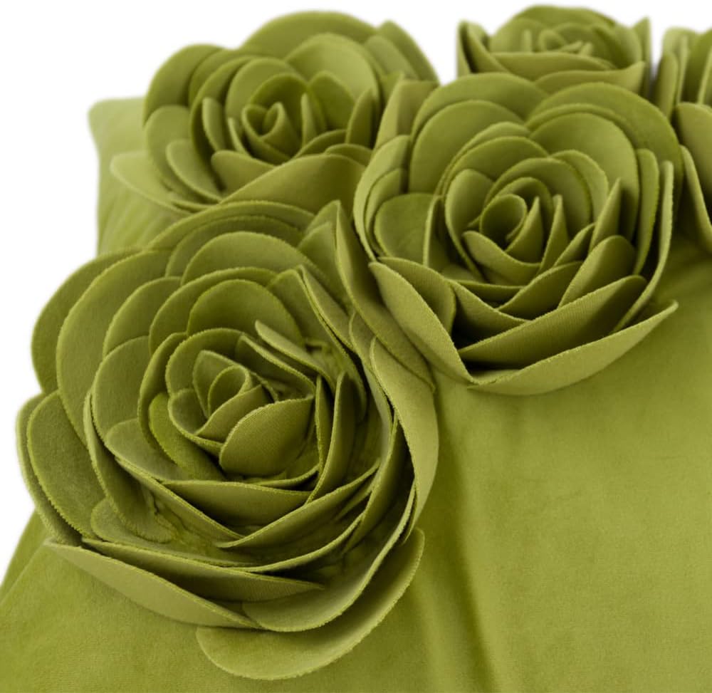 VG|green|3D Flower Throw Pillow Cover Handmade Floral Soft Velvet Lumbar Cushion for Bed Living Room Chair Couch Decor Gold