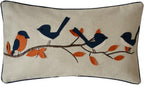 VG|navy-blue-orange-with-birds|Cute Birds Throw Pillow Cover Lumbar Accent Cushion Embroidered Pillowcase for Home Sofa Bed Living Room Dark Blue Orange Beige