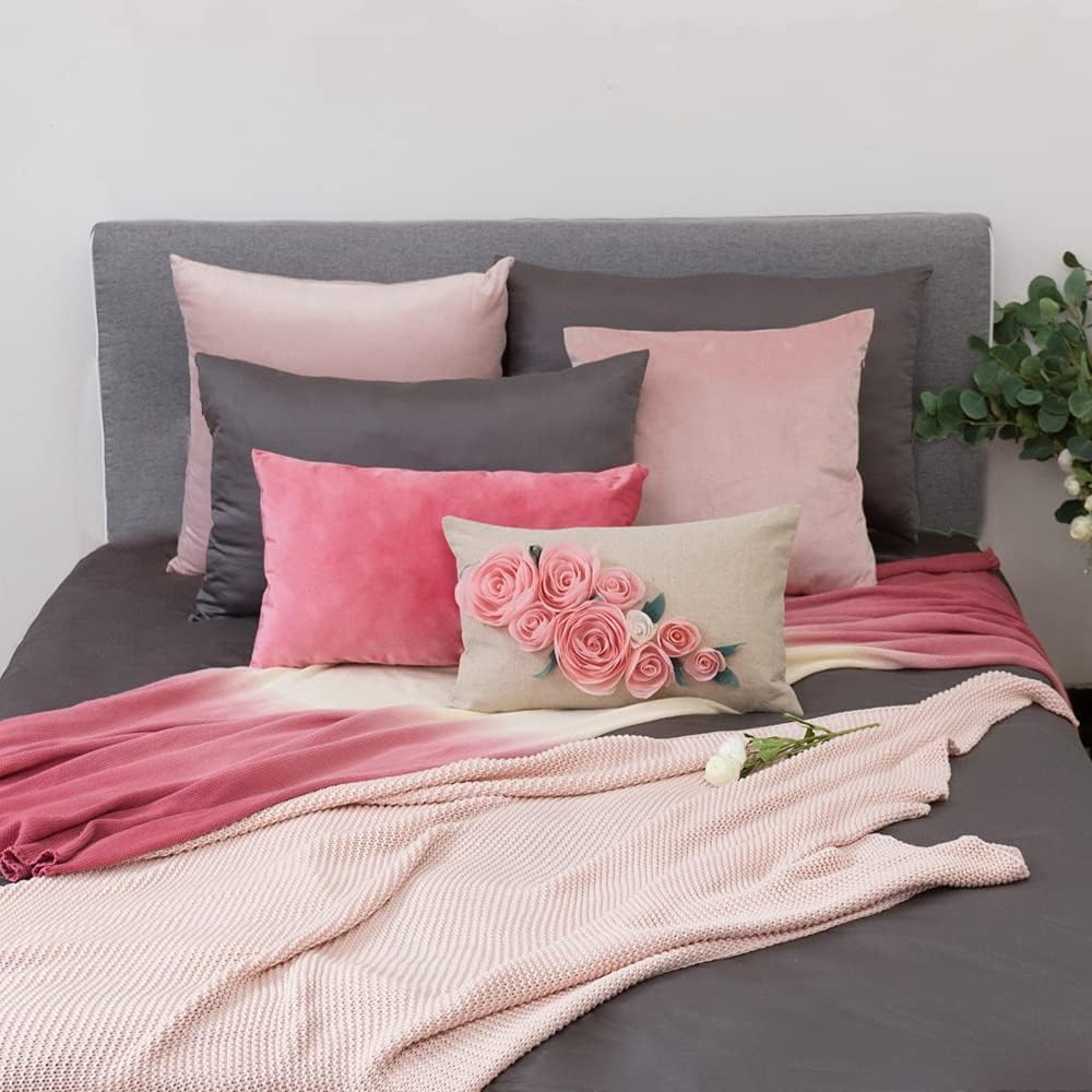 De or tive 3D Flower Throw Pillow overs ent Flor l Pink Pillow ses for ou h Bed Home Living Room F rmhouse De or h