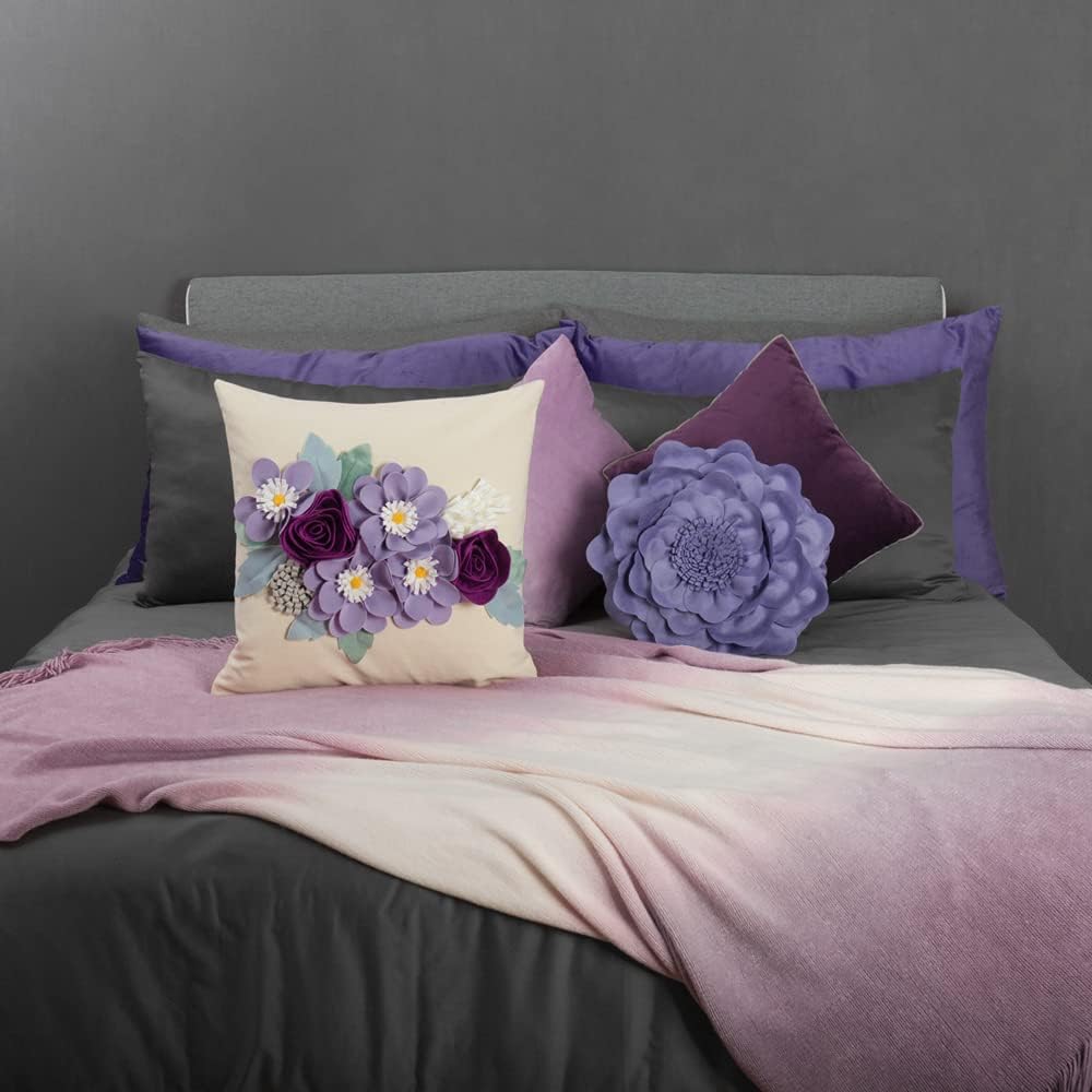 VG|purple|3D Flower Throw Pillow Cover Aesthetic Decorative Floral Accent Pillow Colorful Cushion for Bed Living Room Couch Office Decor Beige Green