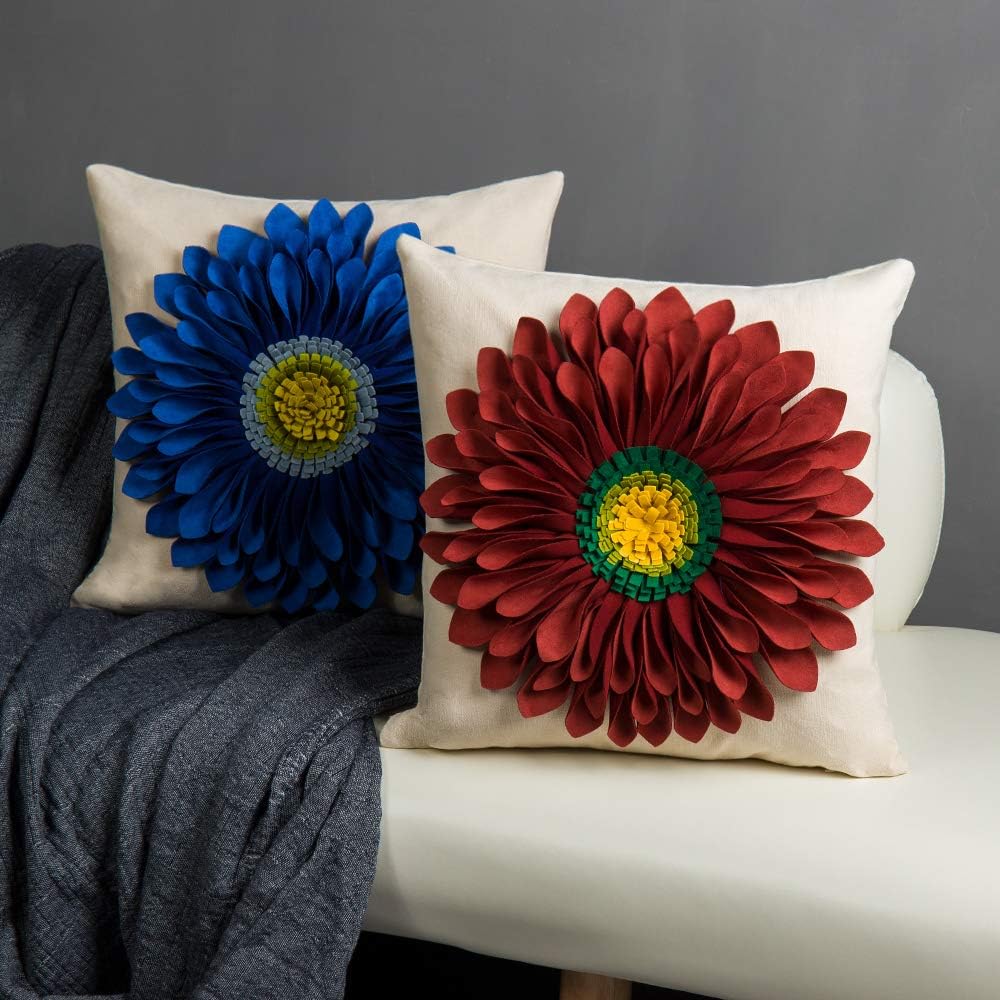 VG|blue-sapphire-blue-beige-canvas,red-dark-red-beige-canvas|3D Sunflowers Throw Pillow Cover Wine Red