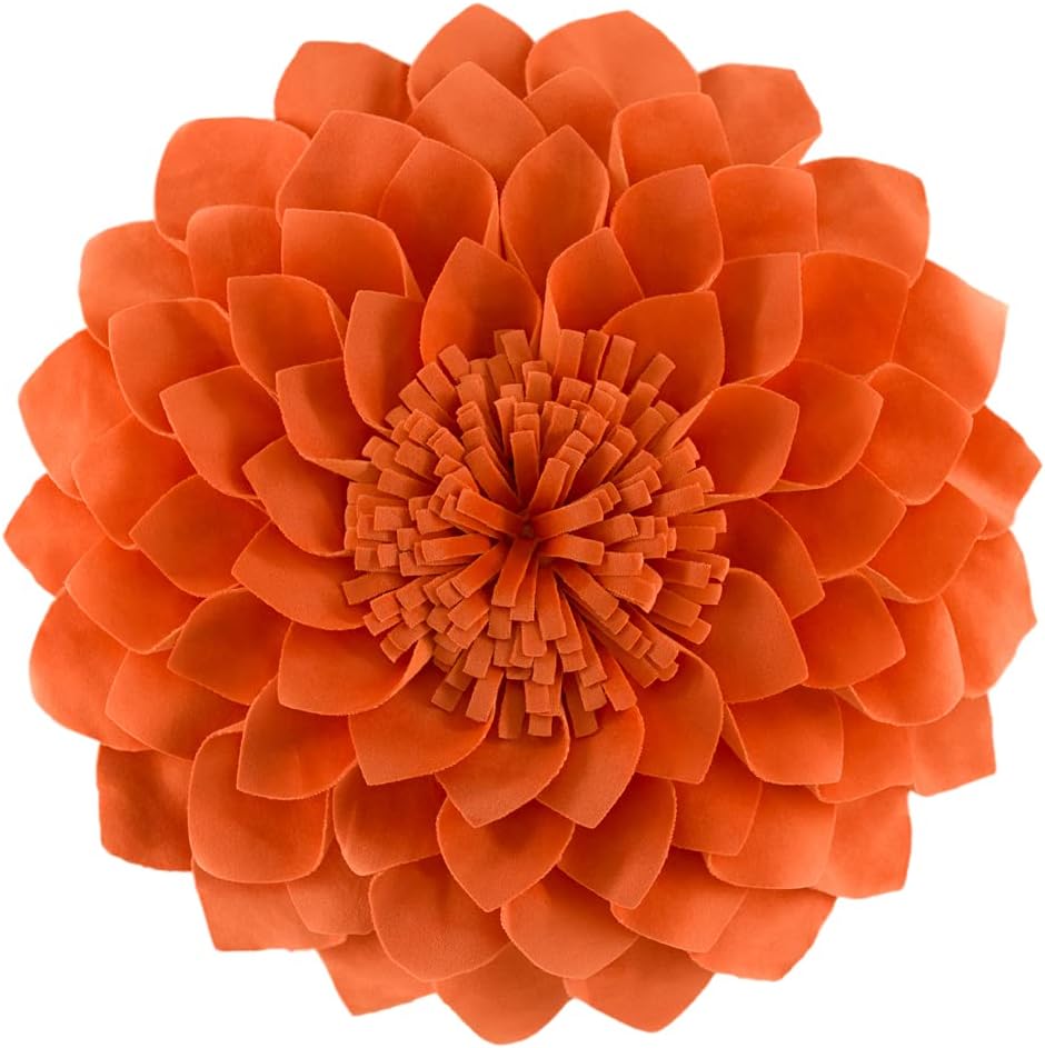 3D Flower Throw Pillow Cover Decorative Round Cushion Floral Accent Pillowcase for Bedroom Living Room Bed Couch Pink Velvet - 14" x 14" (Pack of 1) / Orange Red