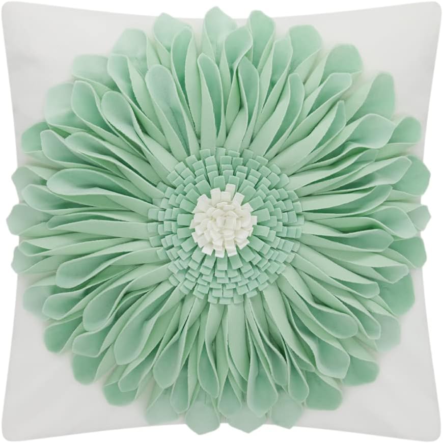 3D Sunflowers Throw Pillow Cover Wine Red - Green-mint Green*white Canvas