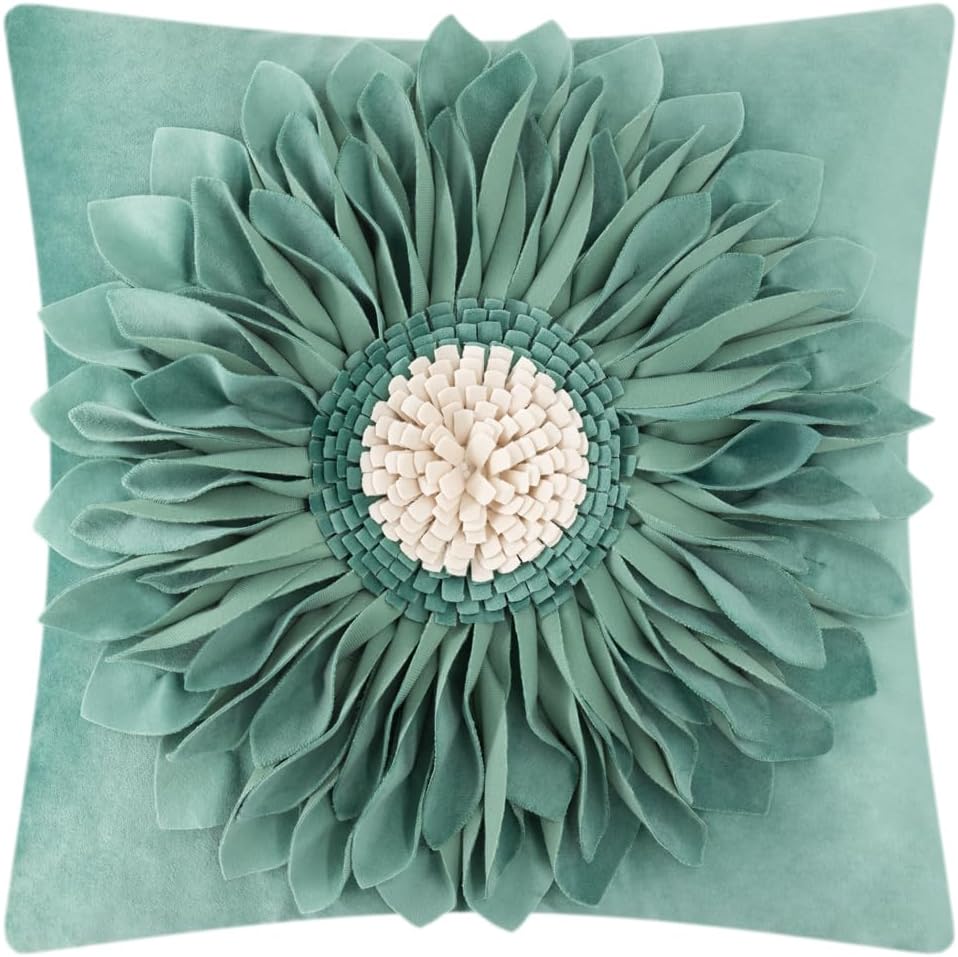3D Sunflowers Throw Pillow Cover Wine Red - Green-dark Green