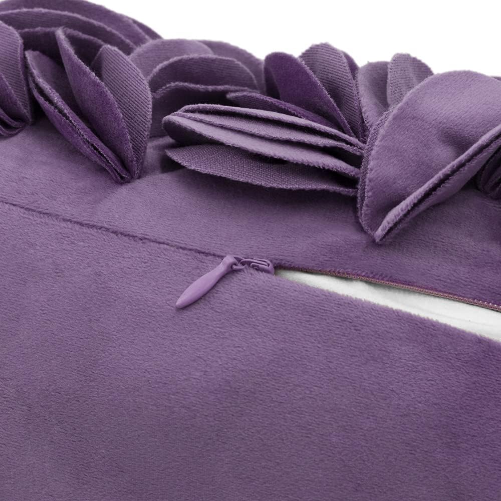 VG|purple-velvet|Handmade 3D Floral Throw Pillow Cover
