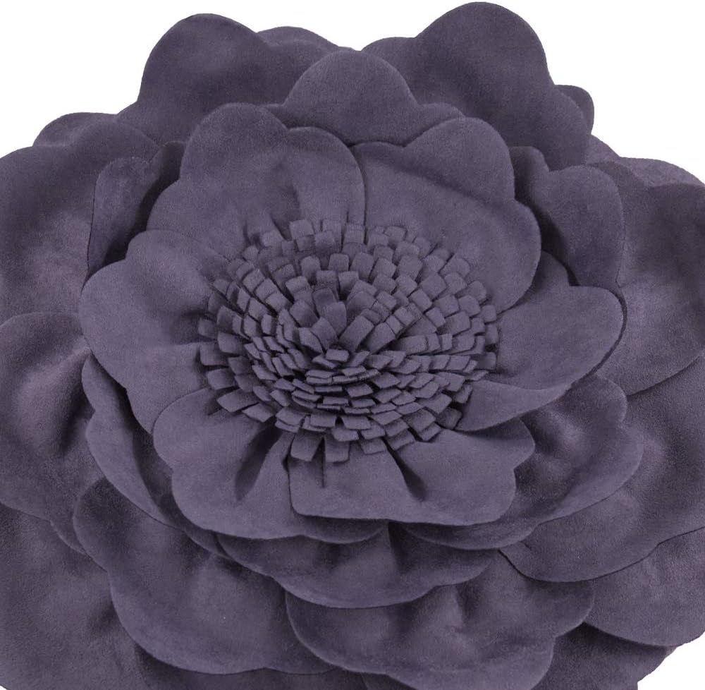 VG|purple|Flower Throw Pillow Cover Decorative Round Pillowcase Floral Cushion for Bed Sofa Couch Car Decor