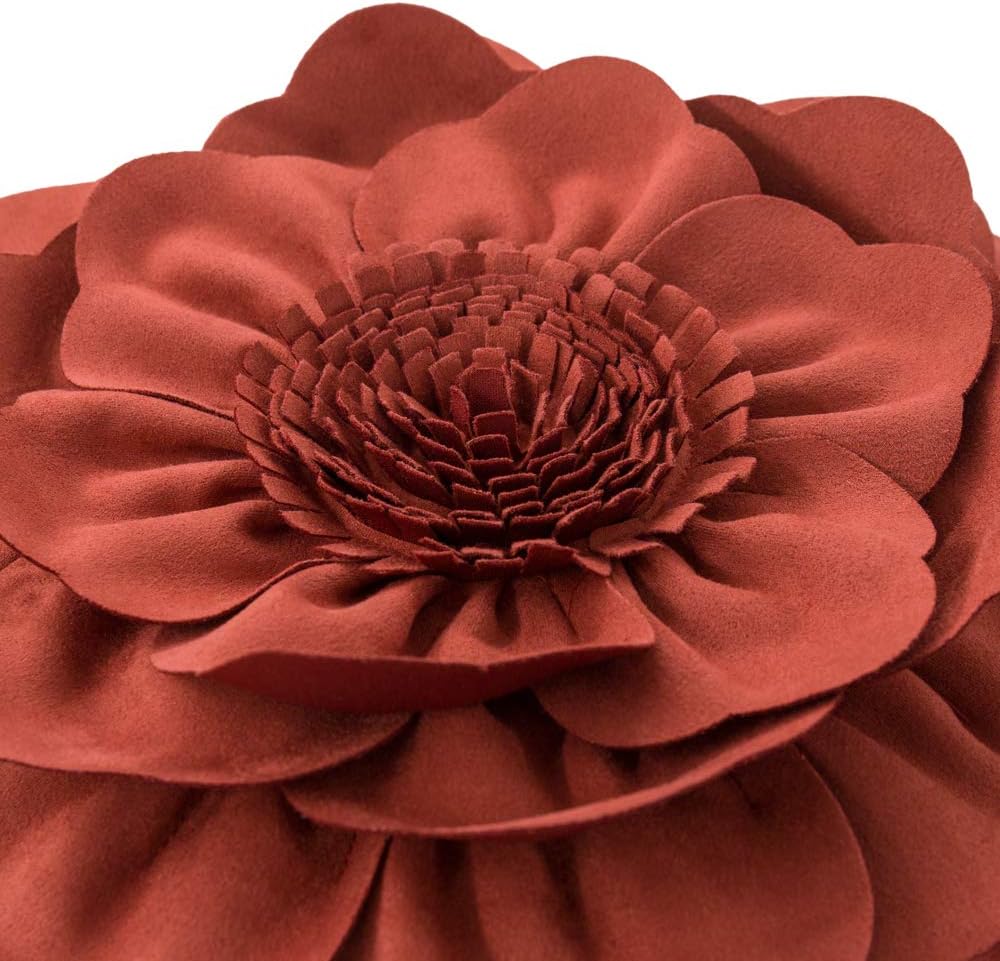 VG|rust-red|Flower Throw Pillow Cover Decorative Round Pillowcase Floral Cushion for Bed Sofa Couch Car Decor