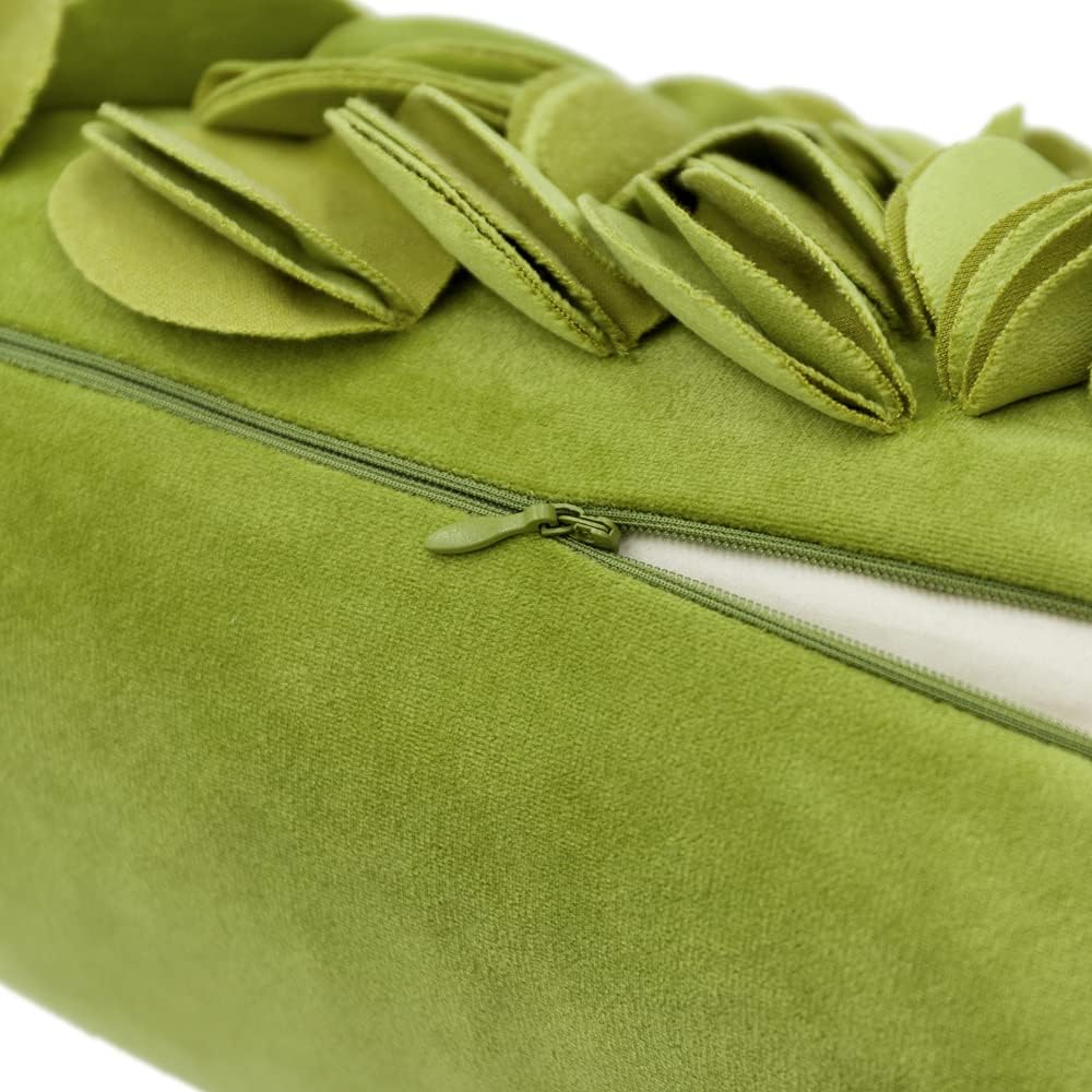 VG|green-velvet|Handmade 3D Floral Throw Pillow Cover