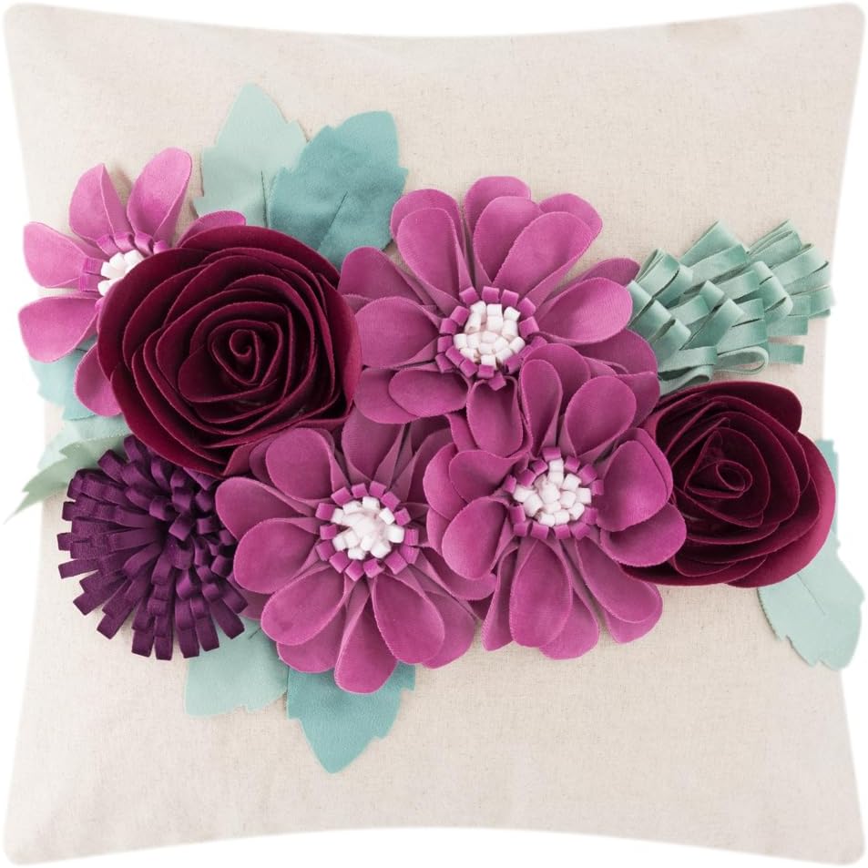 VG|hot-pink|3D Flower Throw Pillow Cover Aesthetic Decorative Floral Accent Pillow Colorful Cushion for Bed Living Room Couch Office Decor Beige Green