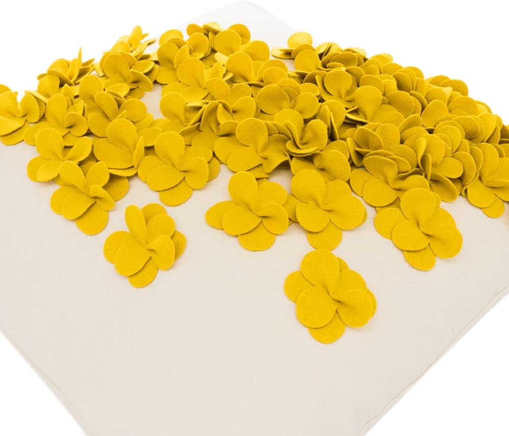 VG|yellow|Handmade 3D Flower Throw Pillow Covers Decorative Aesthetic Floral Accent Pillow Cases Stereo Cushion for Couch Living Room Bed Chair Decor Beige