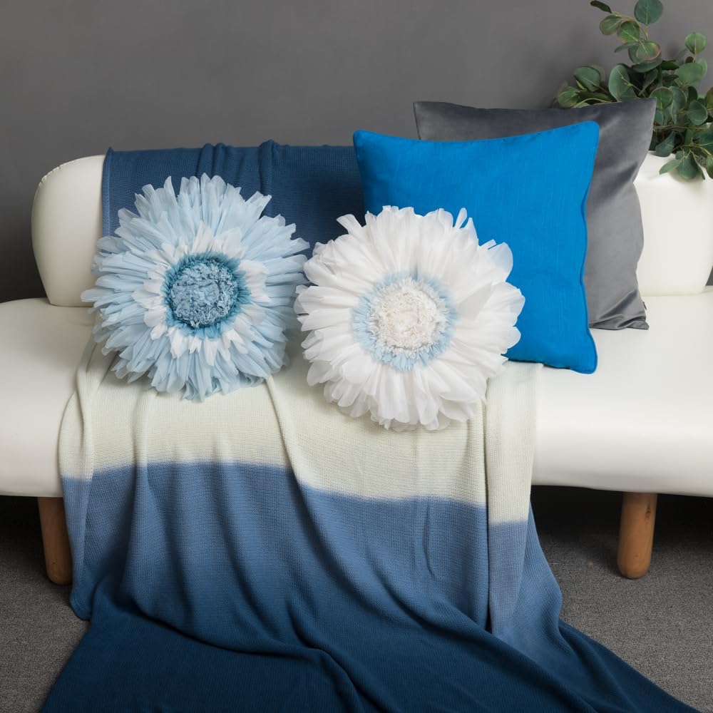 VG|blue,white|Decorative 3D Flower Shaped Throw Pillow