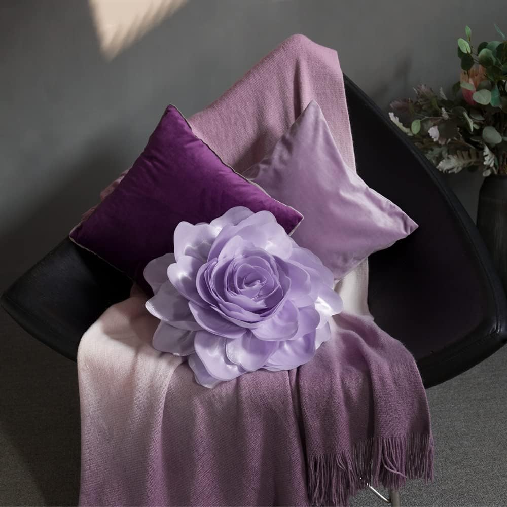 VG|purple|3D Flower Throw Pillow Cover