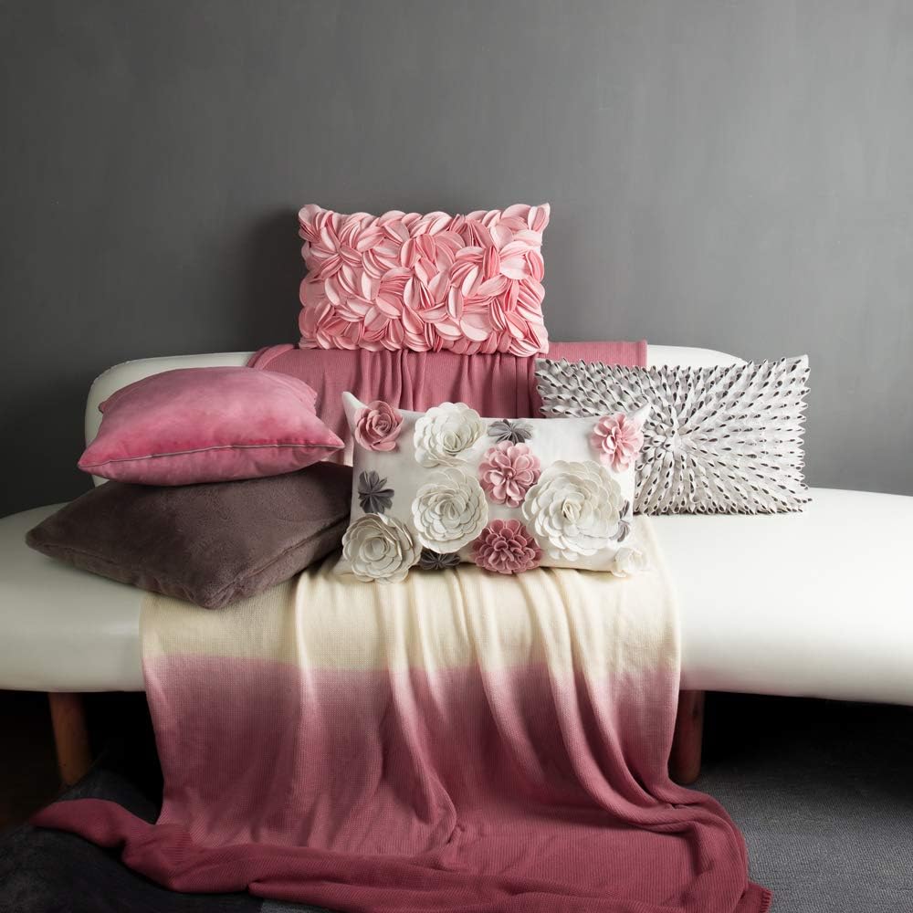 VG|pink-solid-suede|Handmade 3D Floral Throw Pillow Cover