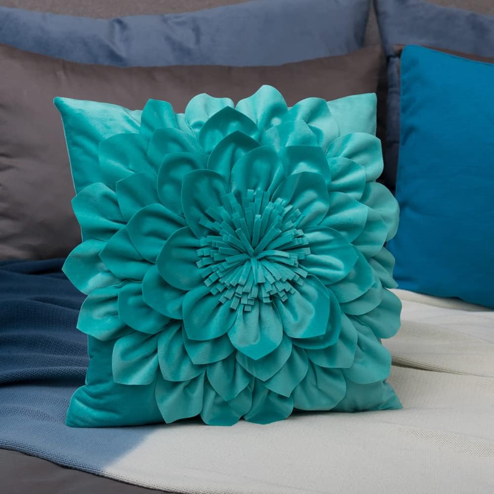 VG|teal|3D Flower Throw Pillow Covers