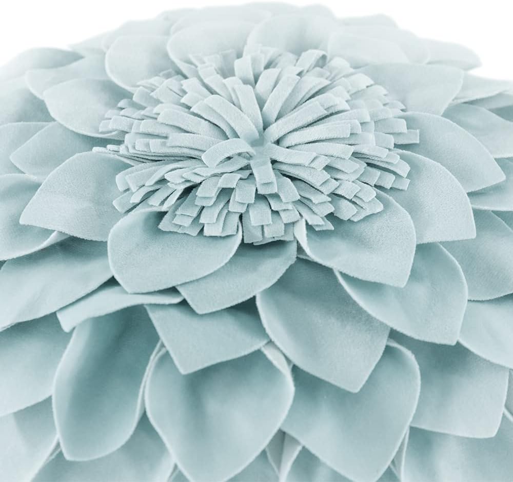 VG|sky-blue|3D Flower Throw Pillow Cover Decorative Round Cushion Floral Accent Pillowcase for Bedroom Living Room Bed Couch Pink Velvet