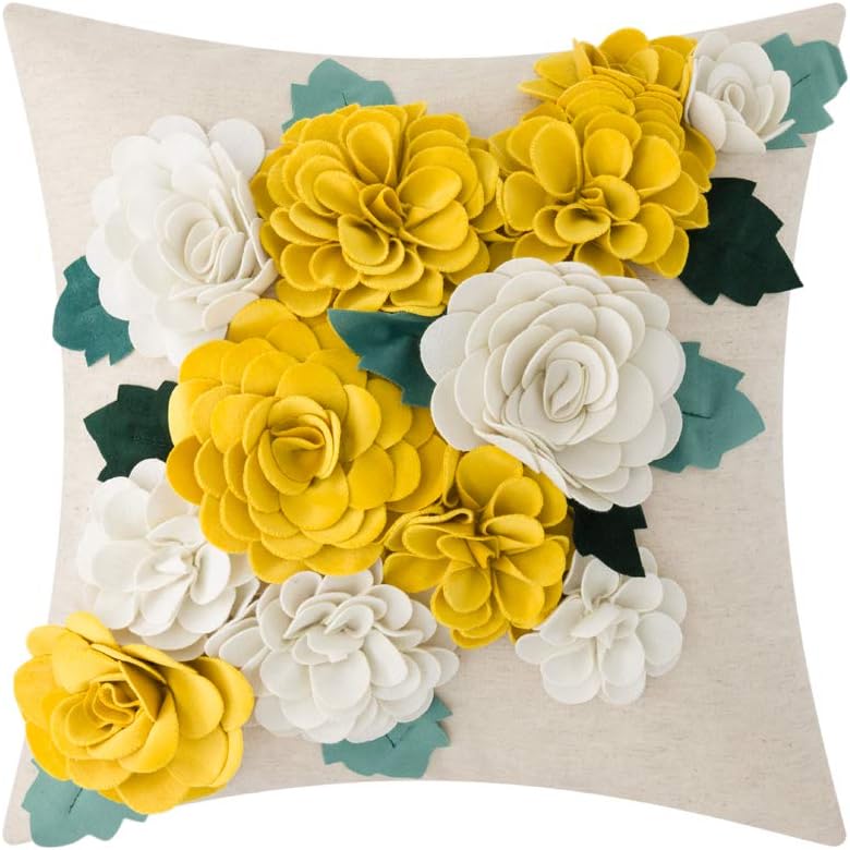 VG|yellow-white|3D Flower Throw Pillow Cover