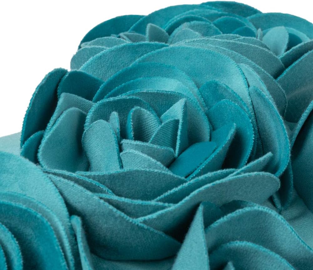 VG|turquoise-blue|3D Flower Throw Pillow Cover Handmade Floral Soft Velvet Lumbar Cushion for Bed Living Room Chair Couch Decor Gold
