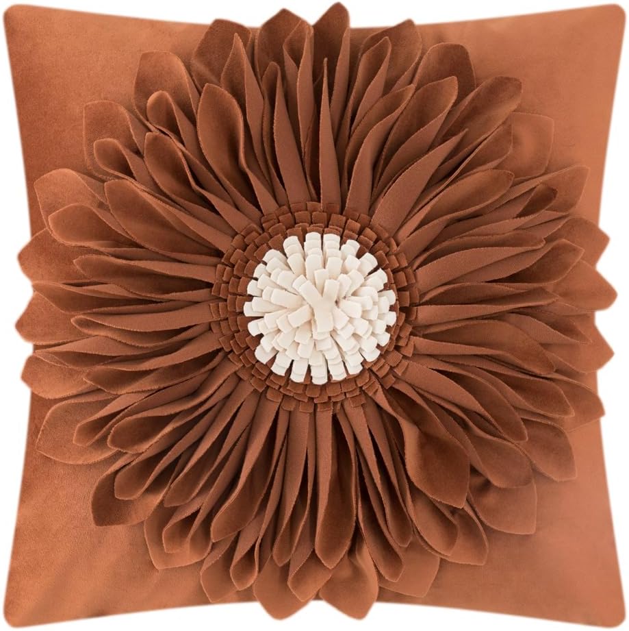 3D Sunflowers Throw Pillow Cover Wine Red - Red-burnt Orange