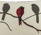 VG|light-gray-red-plaid-with-birds|Cute Birds Throw Pillow Cover Lumbar Accent Cushion Embroidered Pillowcase for Home Sofa Bed Living Room Dark Blue Orange Beige
