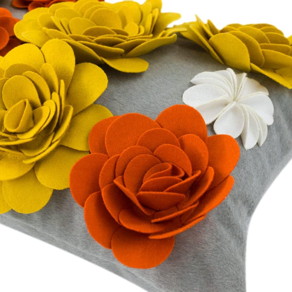VG|colorful-orangeyellow-faux-wool|3D Flower Throw Pillow Cover, Colorful