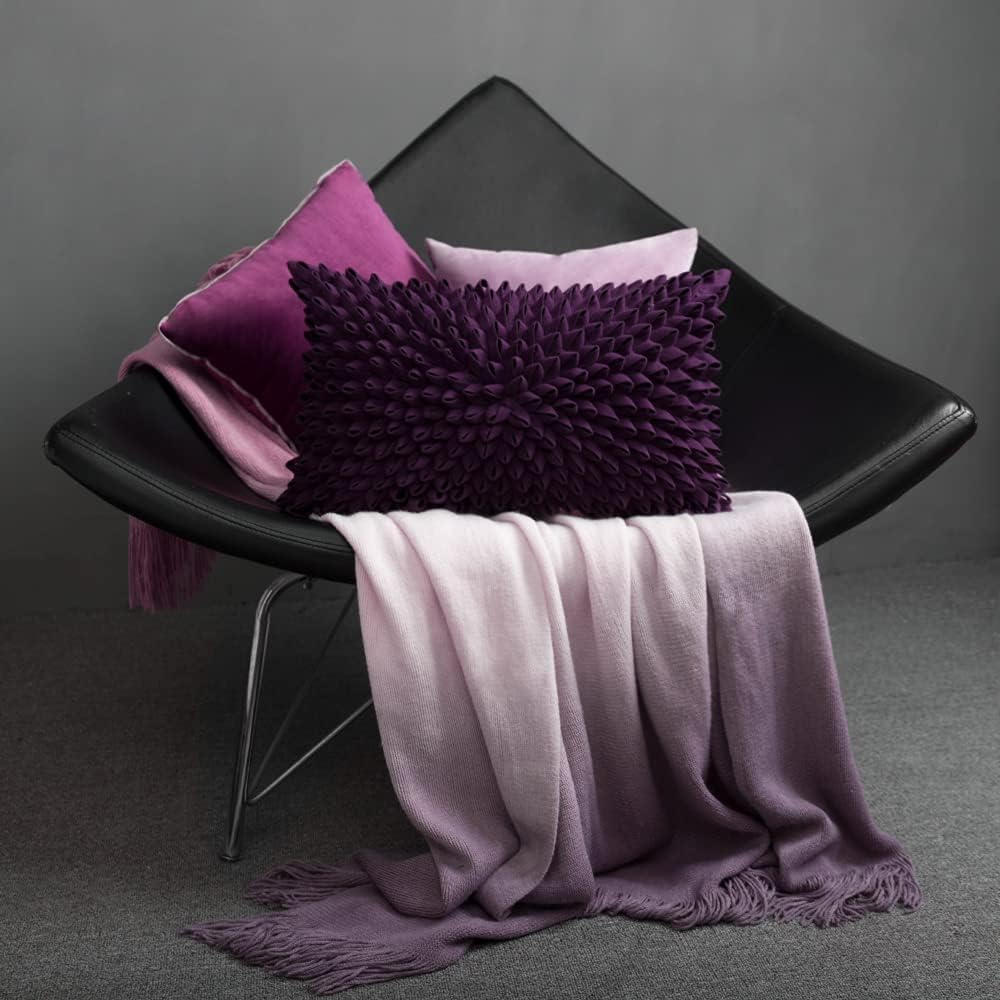 VG|purple|3D Flower Throw Pillow Cover, Velvet, Light Grey
