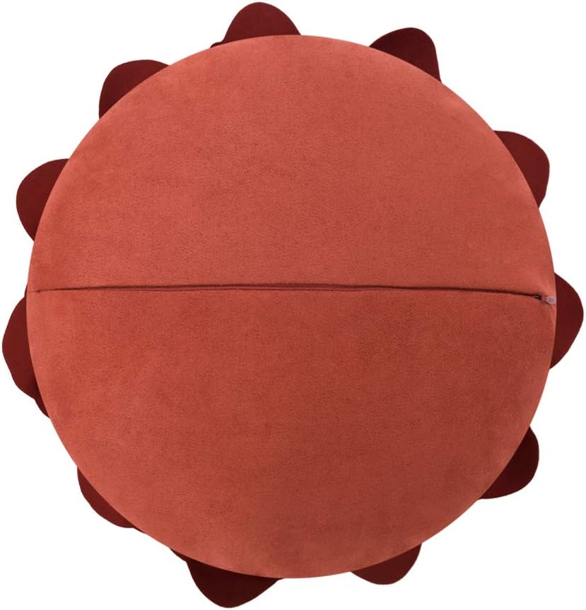 VG|rust-red|Flower Throw Pillow Cover Decorative Round Pillowcase Floral Cushion for Bed Sofa Couch Car Decor