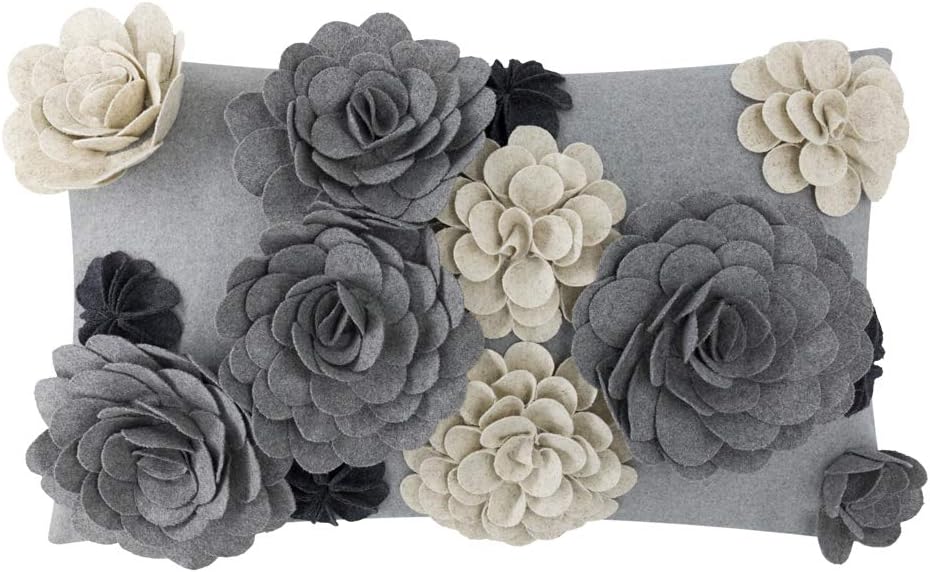 3D Flower Throw Pillow Cover, Colorful - 20" x 12" (Pack of 1) / Grey-new - Faux Wool
