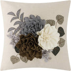VG|brown|Decorative 3D Flower Throw Pillow Cover Handmade Floral Accent Cushion Case for Living Room Sofa Couch Chair Gray