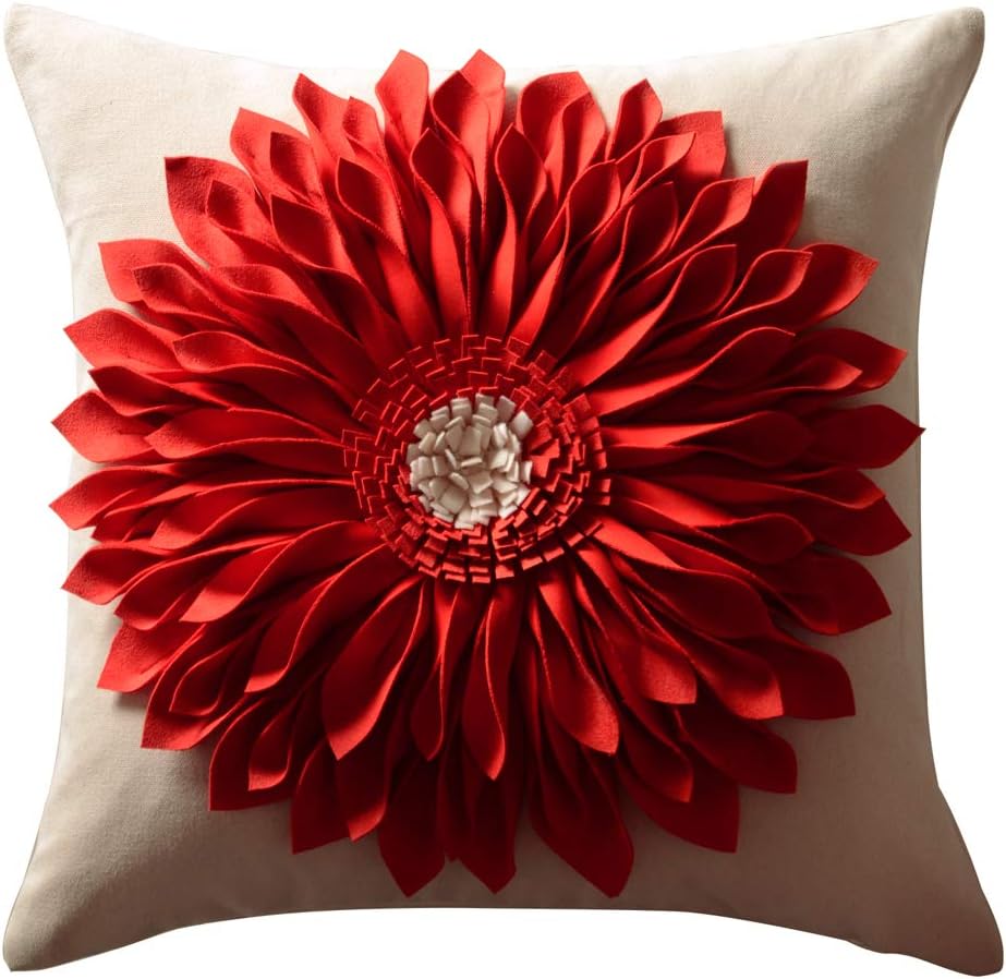 3D Sunflowers Throw Pillow Cover Wine Red - Reddish Orange*beige Canvas