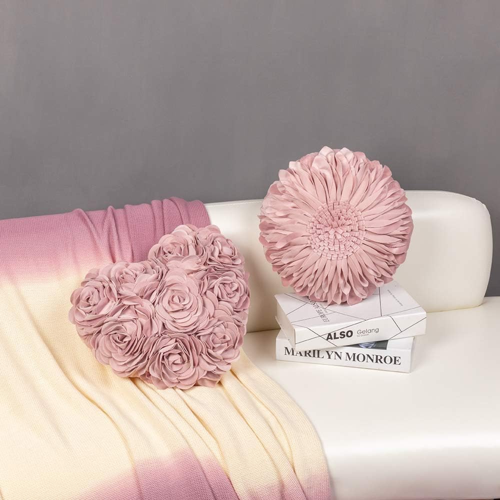 VG|rose-gold|Heart Flower Throw Pillow Covers