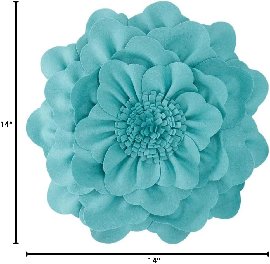 VG|teal-blue|Flower Throw Pillow Cover Decorative Round Pillowcase Floral Cushion for Bed Sofa Couch Car Decor