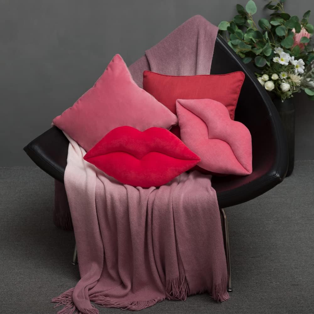 VG|red-new|3D Lip Throw Pillow Cute Decorative Pillow Soft Cushion for Sofa Couch Bed Home Decor Girls