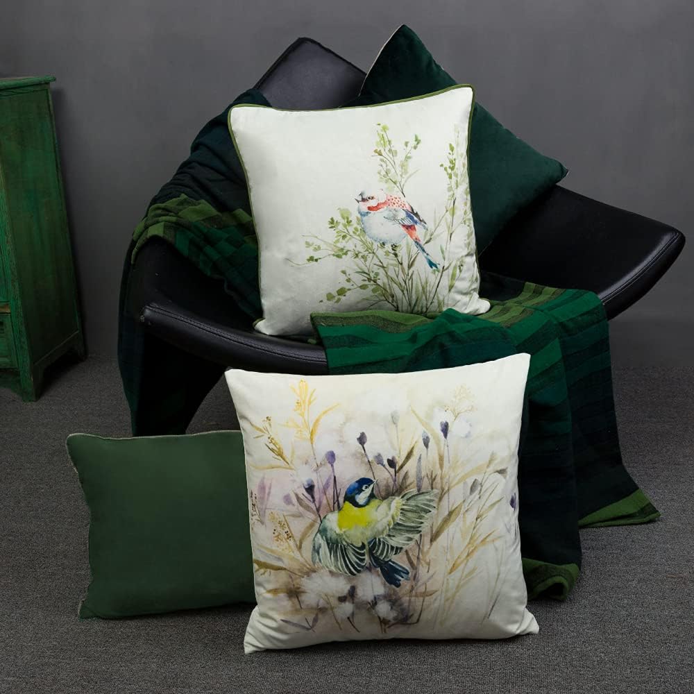 VG|reeds-bird|ove irds Throw Pi ow Cover ue Green