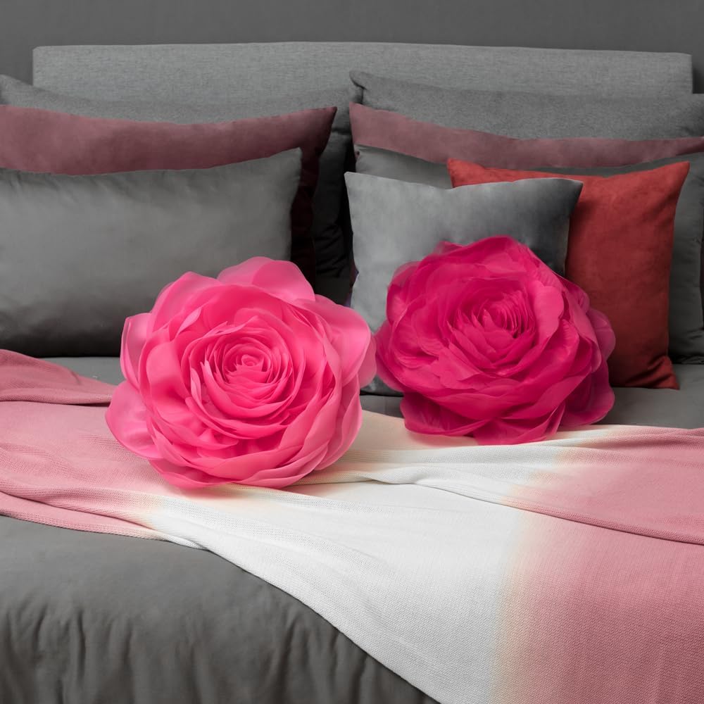 VG|hot-pink|3D Flower Throw Pillow Cover