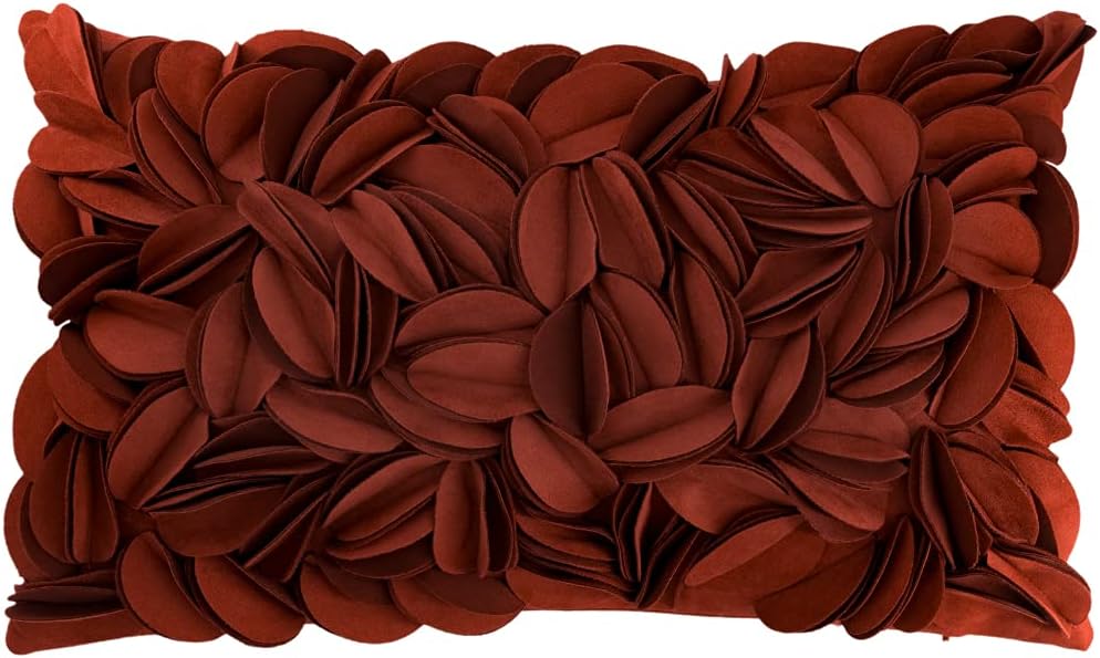 VG|rust-red|Handmade 3D Floral Throw Pillow Cover