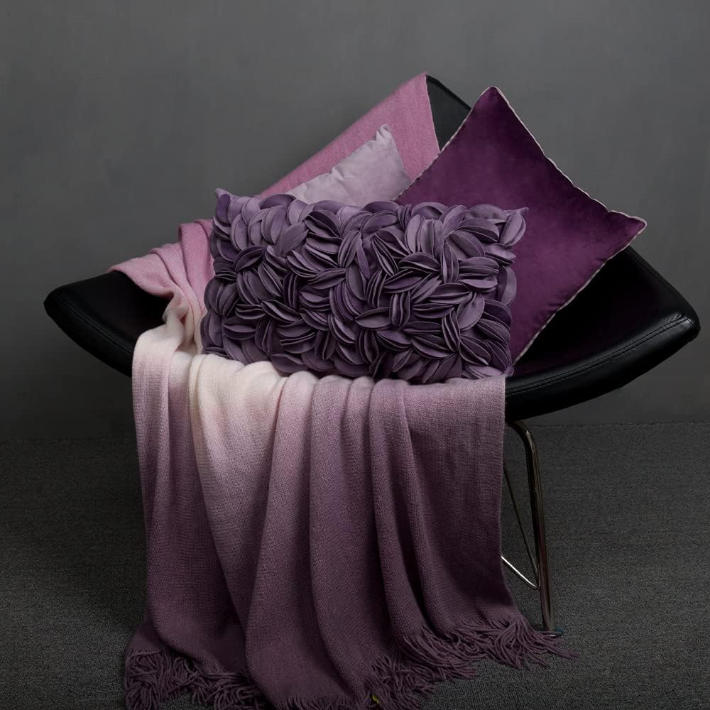 VG|purple-velvet|Handmade 3D Floral Throw Pillow Cover