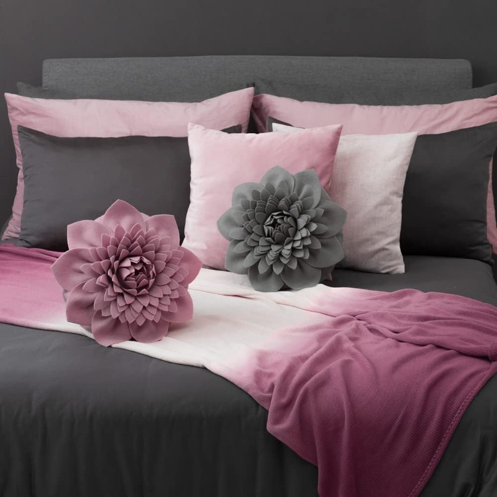 VG|gray|3D Flower Throw Pillows with Insert Included Decorative Handmade Accent Round Pillow Cushion for Couch Bedroom Aesthetic Home Decor