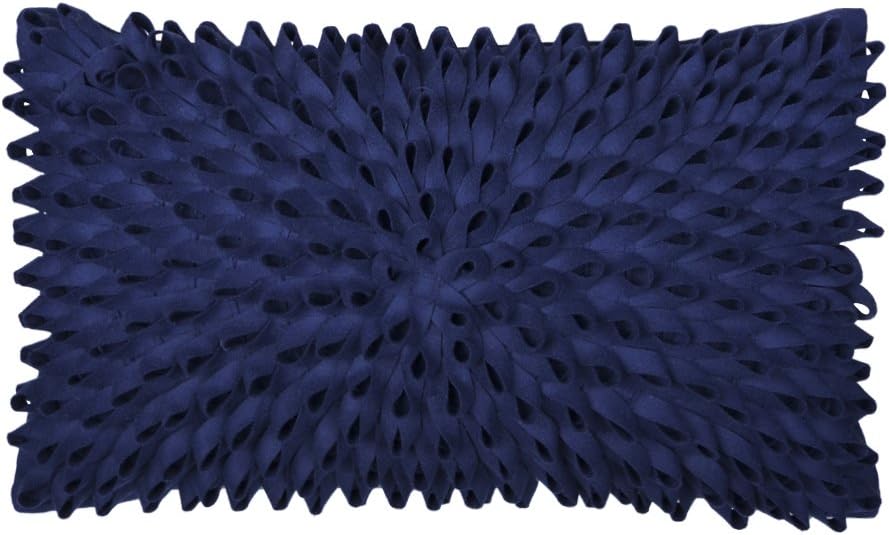 VG|navy-blue-wool|3D Flower Throw Pillow Cover, Velvet, Light Grey