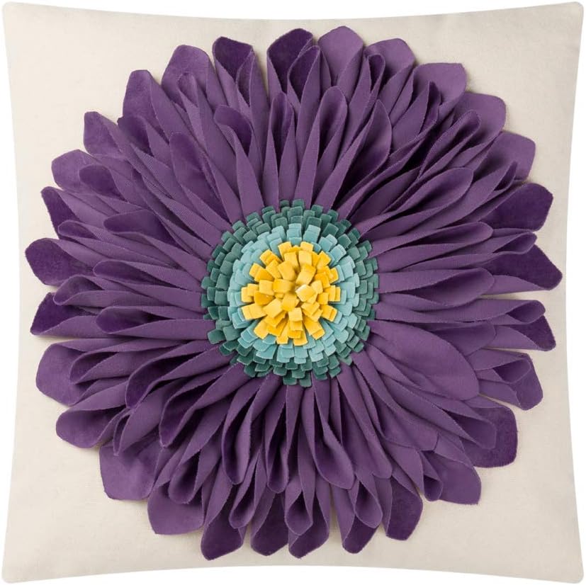 3D Sunflowers Throw Pillow Cover Wine Red - Purple-dark Purple*beige Canvas