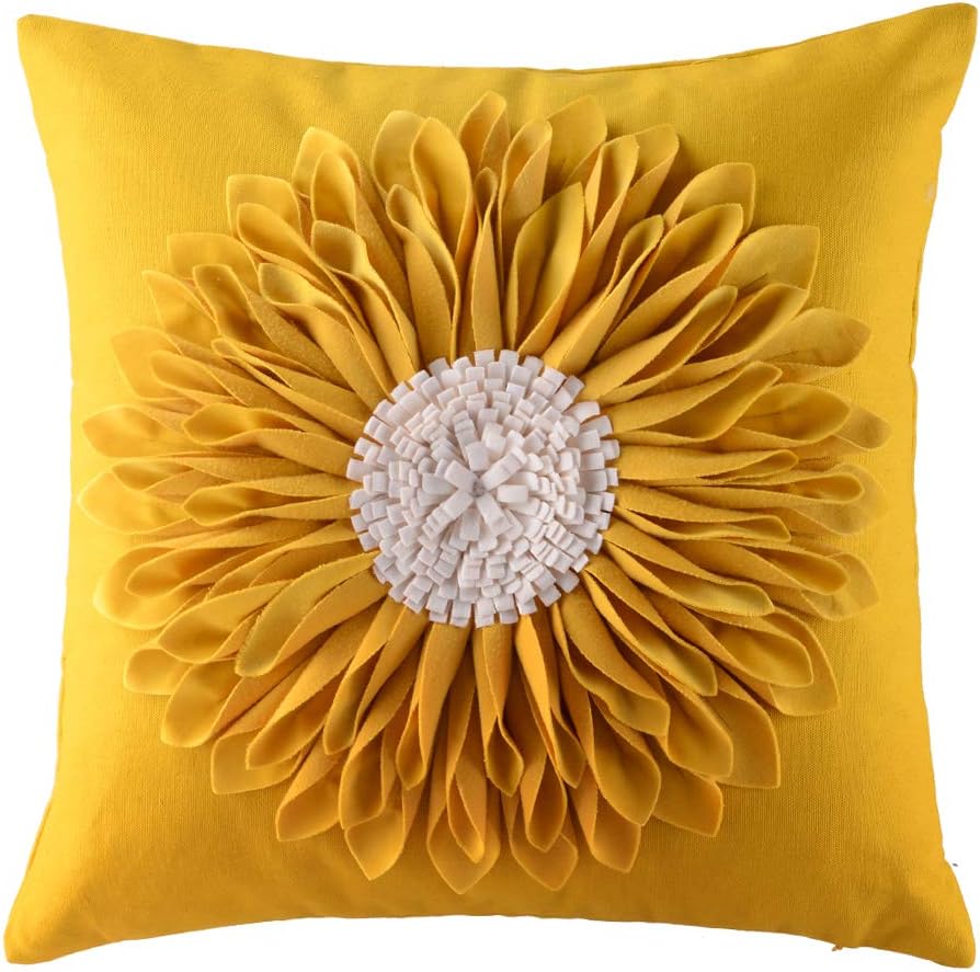 3D Sunflowers Throw Pillow Cover Wine Red - Yellow*yellow Canvas