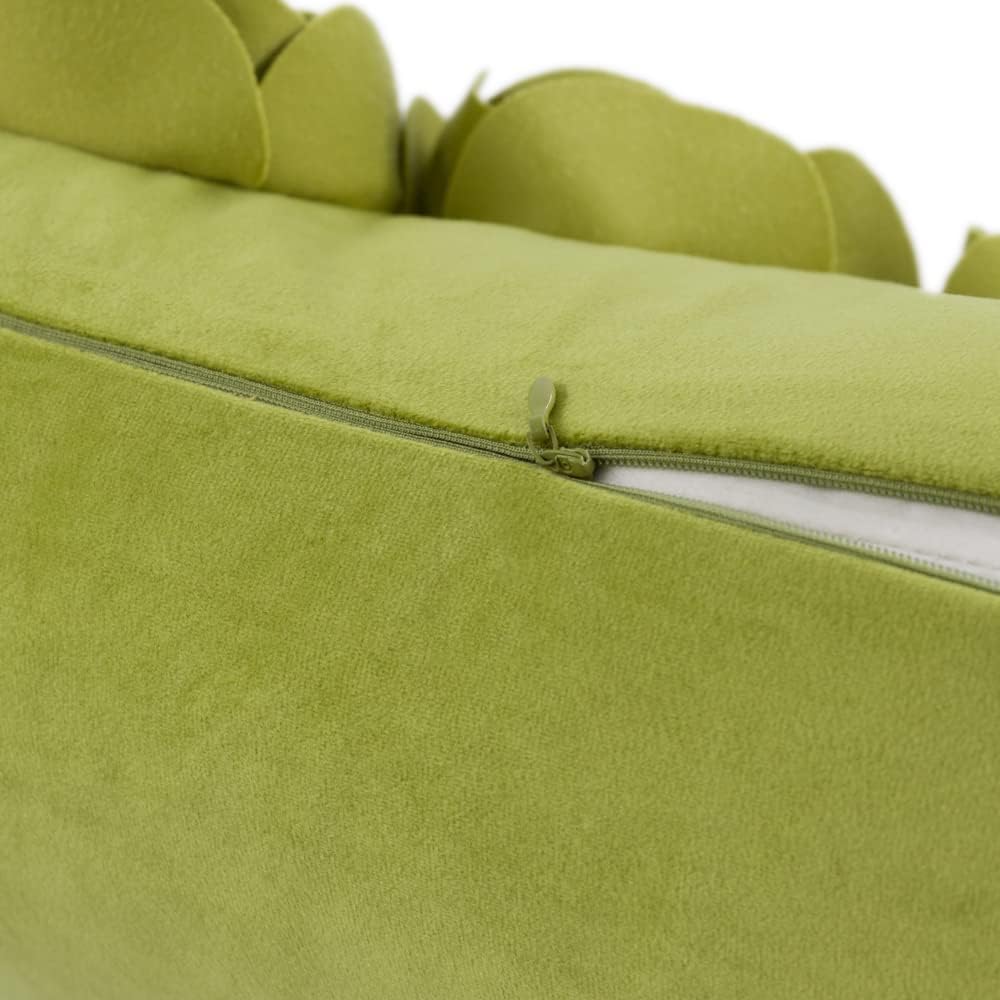 VG|green|3D Flower Throw Pillow Cover Handmade Floral Soft Velvet Lumbar Cushion for Bed Living Room Chair Couch Decor Gold