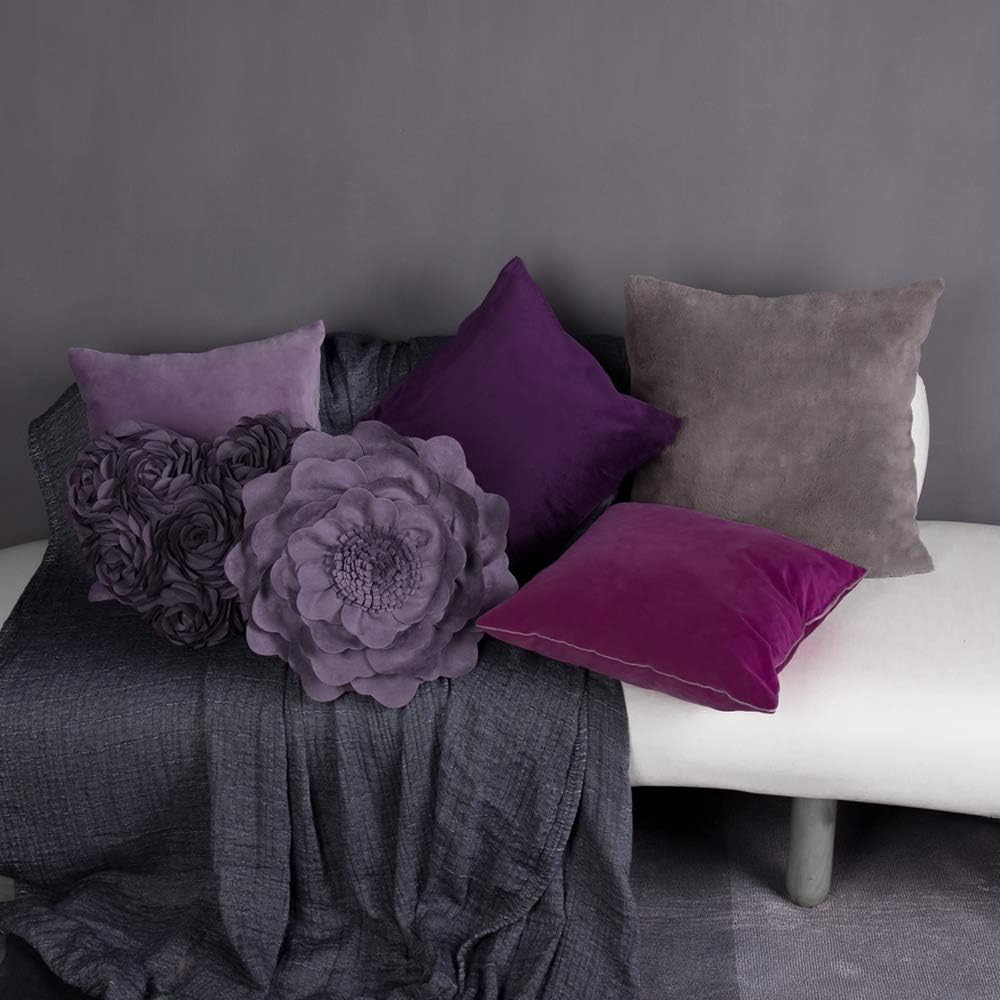 VG|purple|Flower Throw Pillow Cover Decorative Round Pillowcase Floral Cushion for Bed Sofa Couch Car Decor