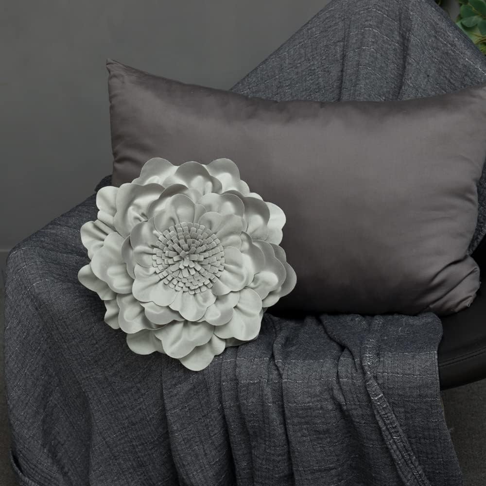 VG|light-gray|Flower Throw Pillow Cover Decorative Round Pillowcase Floral Cushion for Bed Sofa Couch Car Decor